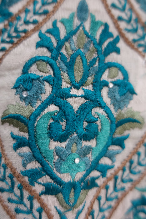 Cream & Teal Embroidered Salwar Kameez UK 16 / EU 42 - Preloved - Indian Suit Company