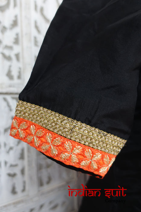 Black Crepe Silk Punjabi Salwar Kameez UK 10 / EU 36 - Preloved - Indian Suit Company