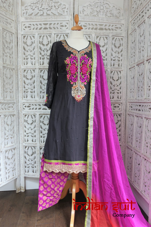 Grey & Purple Chiffon Salwar Kameez UK 10 / EU 36 - Preloved - Indian Suit Company