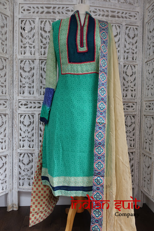 Colourful Geometric Printed Salwar Kameez UK 14 / EU 40 - Preloved - Indian Suit Company