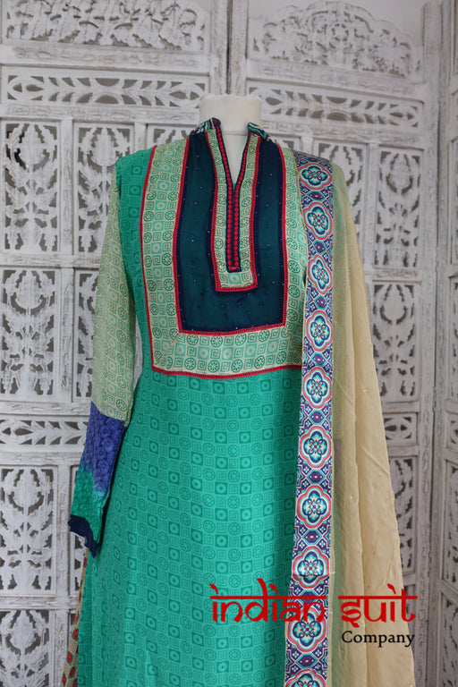 Colourful Geometric Printed Salwar Kameez UK 14 / EU 40 - Preloved - Indian Suit Company