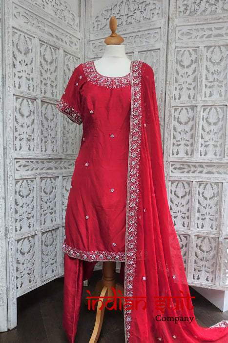 Red Silk Salwar Kameez UK 12 / EU 38 - Preloved - Indian Suit Company