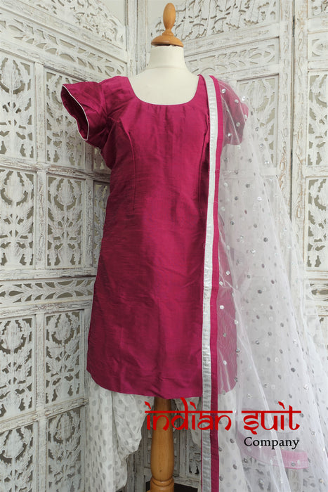 Magenta & White Salwar Kameez UK 12 / EU 38 - New - Indian Suit Company
