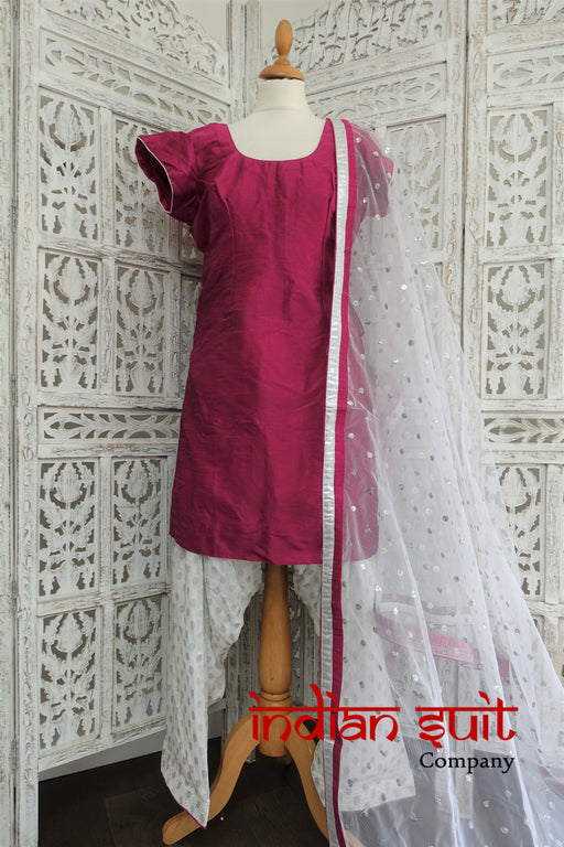 Magenta & White Salwar Kameez UK 12 / EU 38 - New - Indian Suit Company