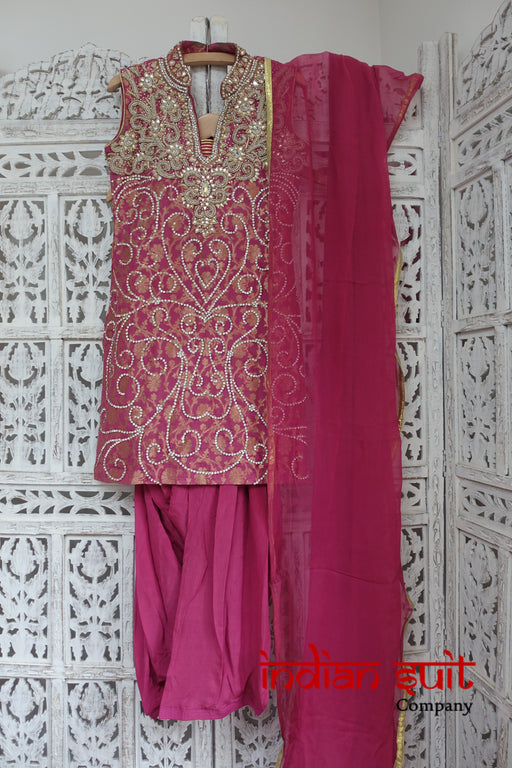 Pink Banarsi & Silk Punjabi Salwar Kameez UK 6 / EU 32 - Preloved - Indian Suit Company