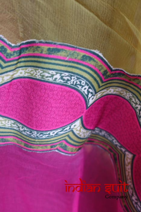 Green & Pink Cotton Salwar Kameez UK 12 / EU 38 - Preloved - Indian Suit Company