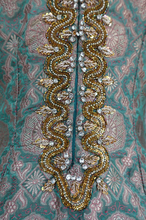 Green Brocade Silk Suit - UK 8 / EU 34 - Preloved - Indian Suit Company