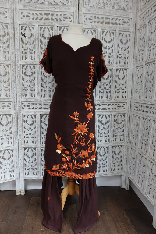 Brown Embroidered Patiala Salwar UK 14 / EU 40 - Preloved - Indian Suit Company