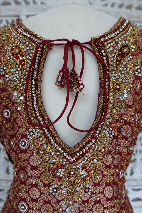 Dark Red Banarsi Brocade Salwar Kameez UK 12 / EU 38 - Preloved - Indian Suit Company