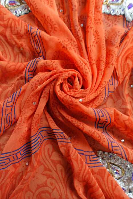 Denim Blue & Orange Salwar Kameez UK 14 / EU 40 - Preloved - Indian Suit Company