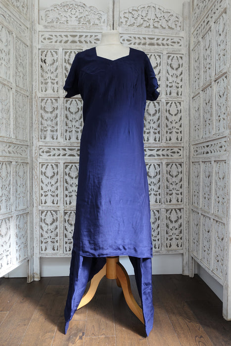 Dark Blue Chanderi Silk - UK 18 / EU 44 - Preloved - Indian Suit Company