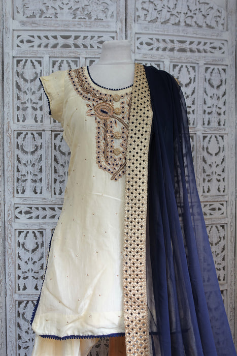 Cream Silk Salwar Suit - UK 10 / EU 36 - Preloved Ready - Indian Suit Company