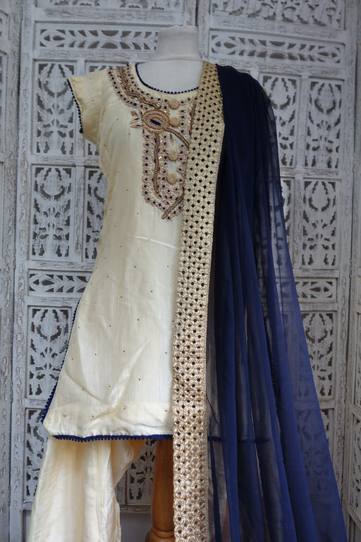 Cream Silk Salwar Suit - UK 10 / EU 36 - Preloved Ready - Indian Suit Company