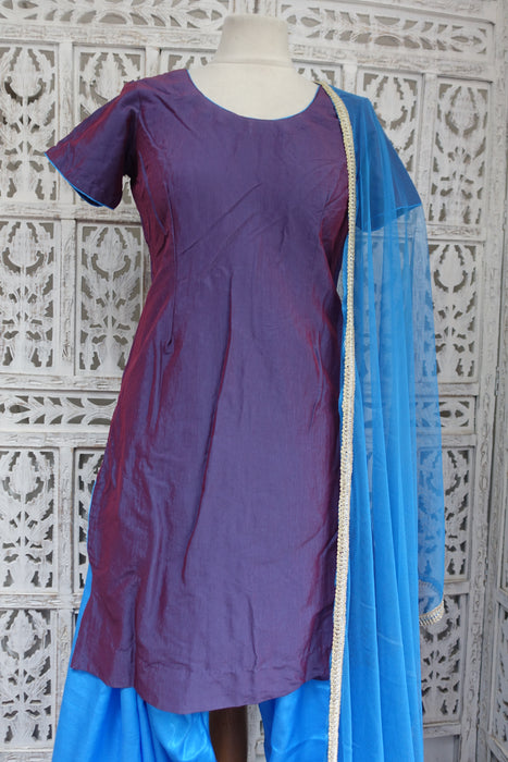 Purple And Blue Salwar Suit - UK 8 / EU 34 - New