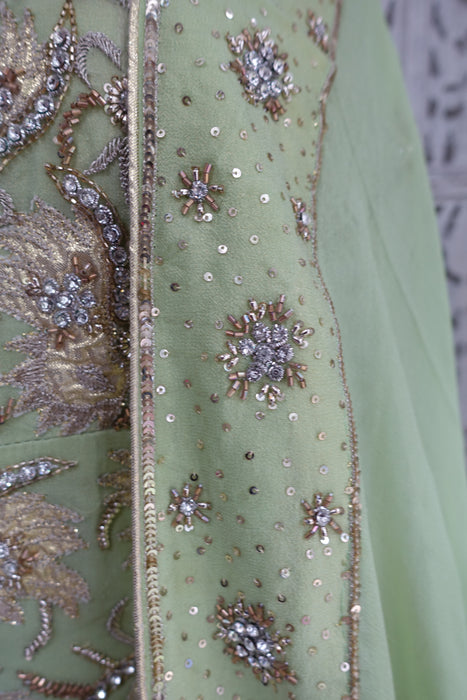 Apple Green Silk Encrusted Diamante Salwar Kameez - UK 12 / EU 38 - Preloved