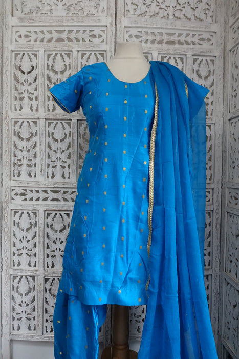 Peacock Blue Silk Salwar Suit - UK 8 / EU 34 - New