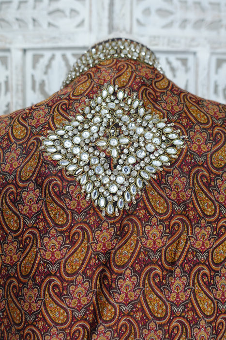 Brown Brocade And Silk Salwar Suit - UK 12 / EU 38 - Preloved