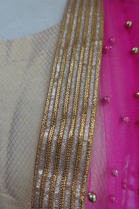 Gold Pink And Blue Banarsi Salwar Suit - UK 12 / EU 38 - Preloved