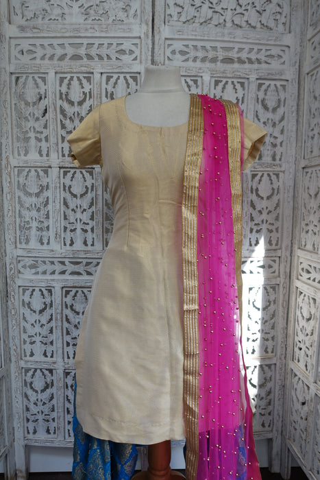 Gold Pink And Blue Banarsi Salwar Suit - UK 10 / EU 36 - Preloved