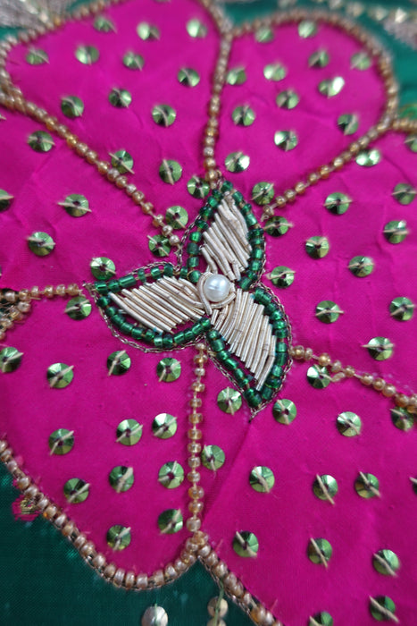 Green And Pink Vintage Silk Embellished Suit - UK 10 / EU 36 - New