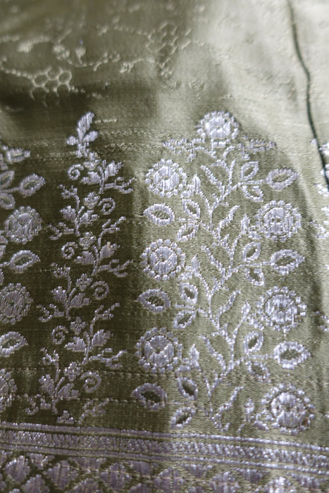 Olive Green Vintage Silk Blend Salwar Suit - UK 8 / EU 34 - New