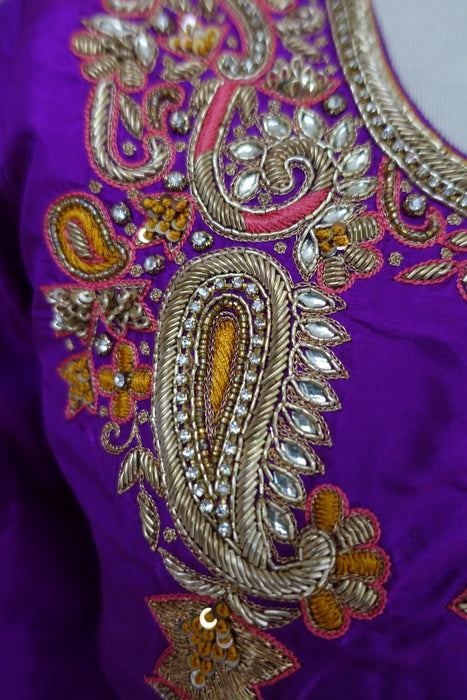 Vivid Purple Silk Salwar Kameez - UK 18 / EU 44 - Preloved