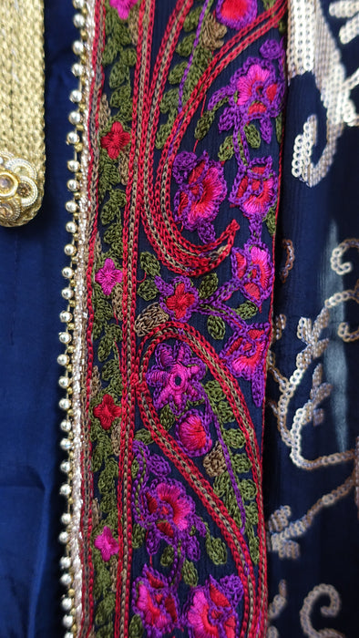 Blue Chanderi Silk Salwar Suit With  Embroidered Dupatta - UK 12 / EU 38 - Preloved