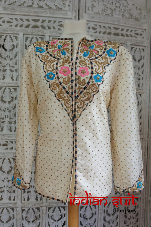 Cream Raw Silk Vintage Jacket / Tunic - UK 18 / EU 44 - Preloved - Indian Suit Company