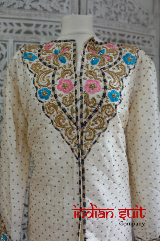Cream Raw Silk Vintage Jacket / Tunic - UK 18 / EU 44 - Preloved - Indian Suit Company