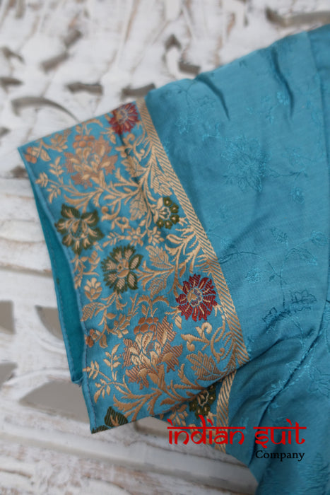 Blue Brushed Sateen Silk Sari Blouse UK 8 / EU 34 - New - Indian Suit Company