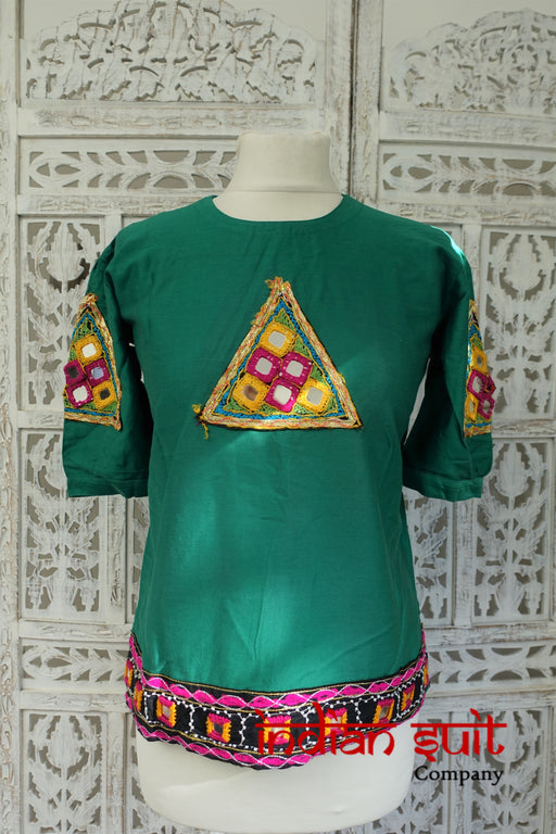 Green Indian Vintage Boho Cotton Mirror Tunic UK 10 / EU 36 - Preloved - Indian Suit Company