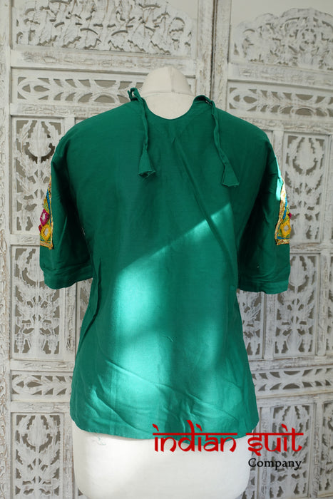 Green Indian Vintage Boho Cotton Mirror Tunic UK 10 / EU 36 - Preloved - Indian Suit Company