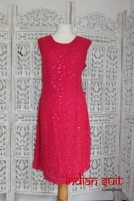 Two Red Chiffon Beaded Dresses Size 14 - Preloved - Indian Suit Company