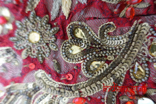Dark Red Brocade Sari - UK 10 / EU 36 - Preloved - Indian Suit Company