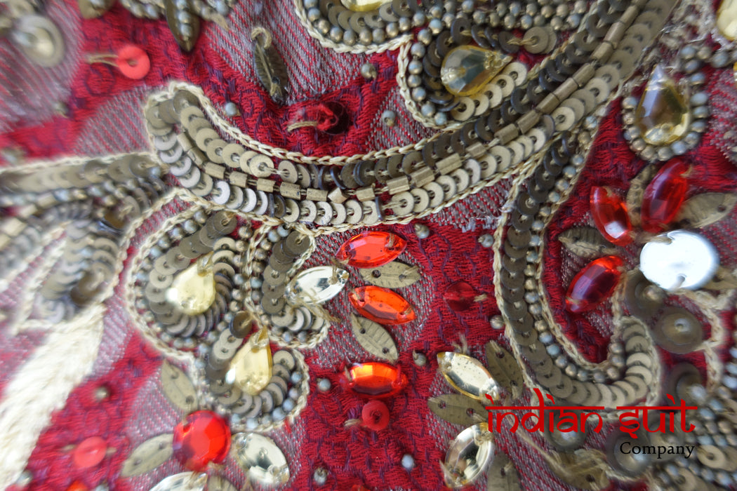 Dark Red Brocade Sari - UK 10 / EU 36 - Preloved - Indian Suit Company