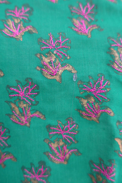 Green Cotton Embroidered Banarsi Tunic - UK 12 / EU 38 - New - Indian Suit Company