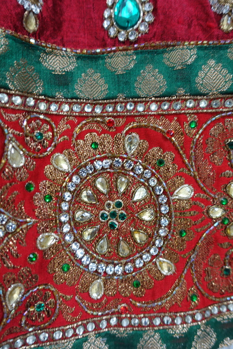 Red Raw Silk & Banarsi Kameez - UK 12 / EU 38 - Preloved - Indian Suit Company