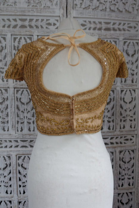 Gold Diamante & Mirror Sari Blouse To Fit 34 Bust - New
