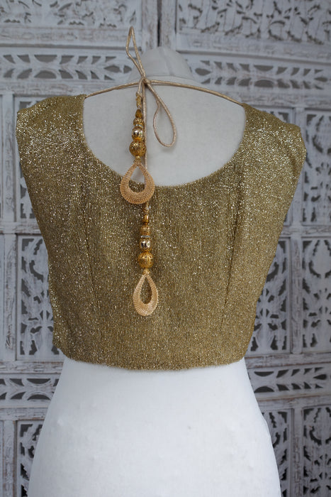 Gold Beaded Sari Blouse To Fit 35 Bust - Preloved