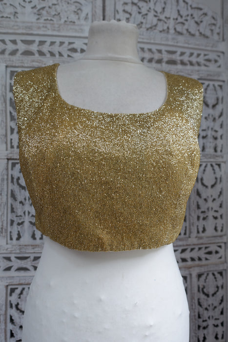 Gold Beaded Sari Blouse To Fit 35 Bust - Preloved