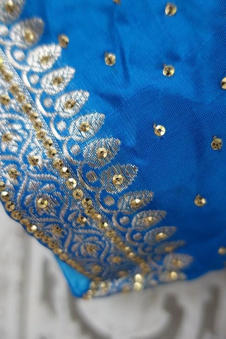 Peacock Blue Vintage Brocade Silk Sari Blouse - New