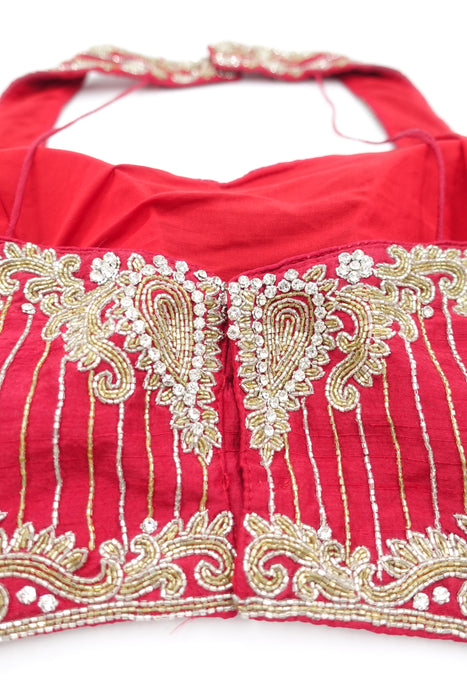 Red Silk And Silver Sari Blouse - New
