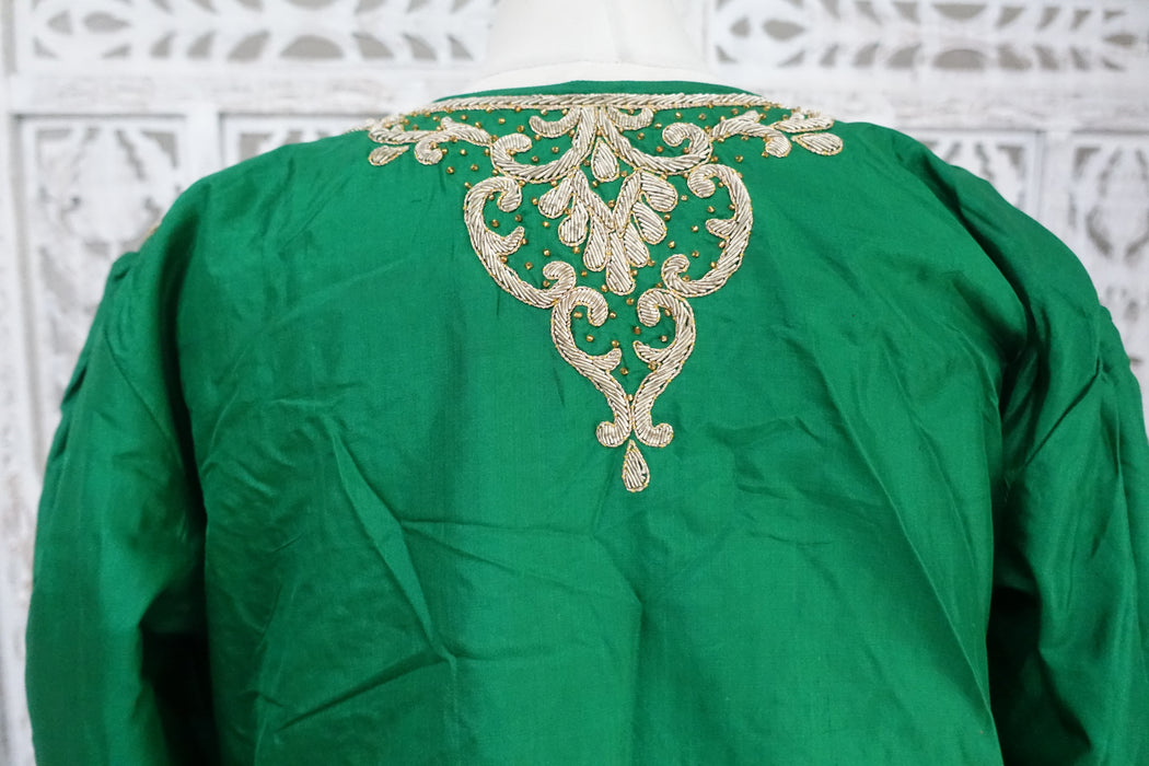 Green Vintage Silk Zardosi Jacket UK 16 / EU 42 - Preloved
