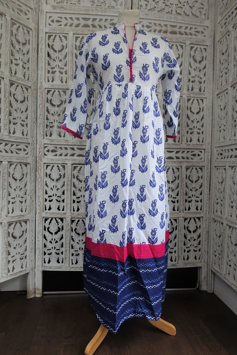 Blue White Cotton Printed Loose Fitting Frock - 12 EU 38 - New
