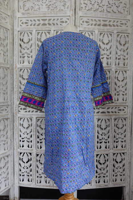 Blue Printed Cotton Unlined Tunic 12 EU 38 - Preloved