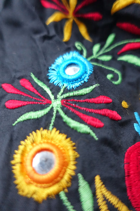 Black Cotton Vintage Embroidered Peacock Blouse - New