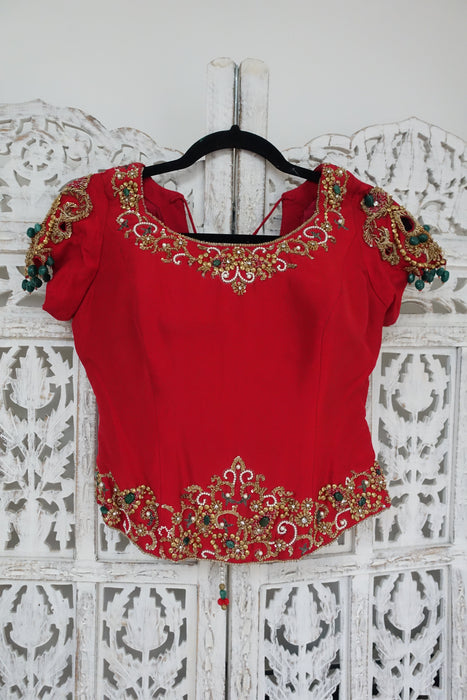 Bright Red Silk Sati Takhar Blouse - New