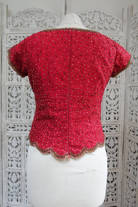 Red Silk Small Beaded Blouse - New