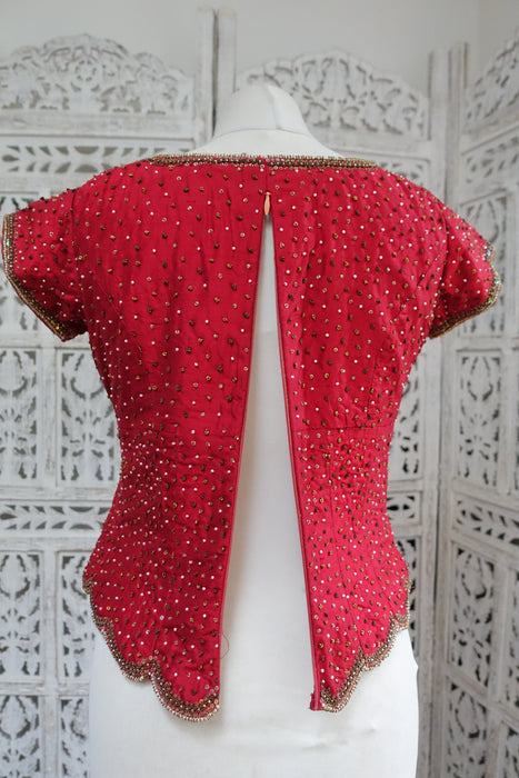Red Silk Small Beaded Blouse - New