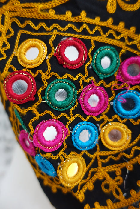 Black Cotton Vintage Embroidered Sari Blouse - Preloved